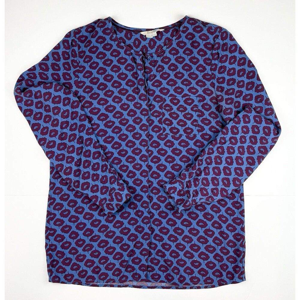 Boden Blouse Gwyneth Long Sleeve Artsy Retro Blue Purple Workwear Office Size 4